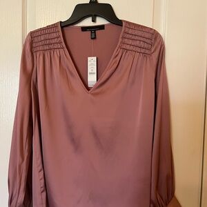 White House Black Market Mauve V-Neck Blouse